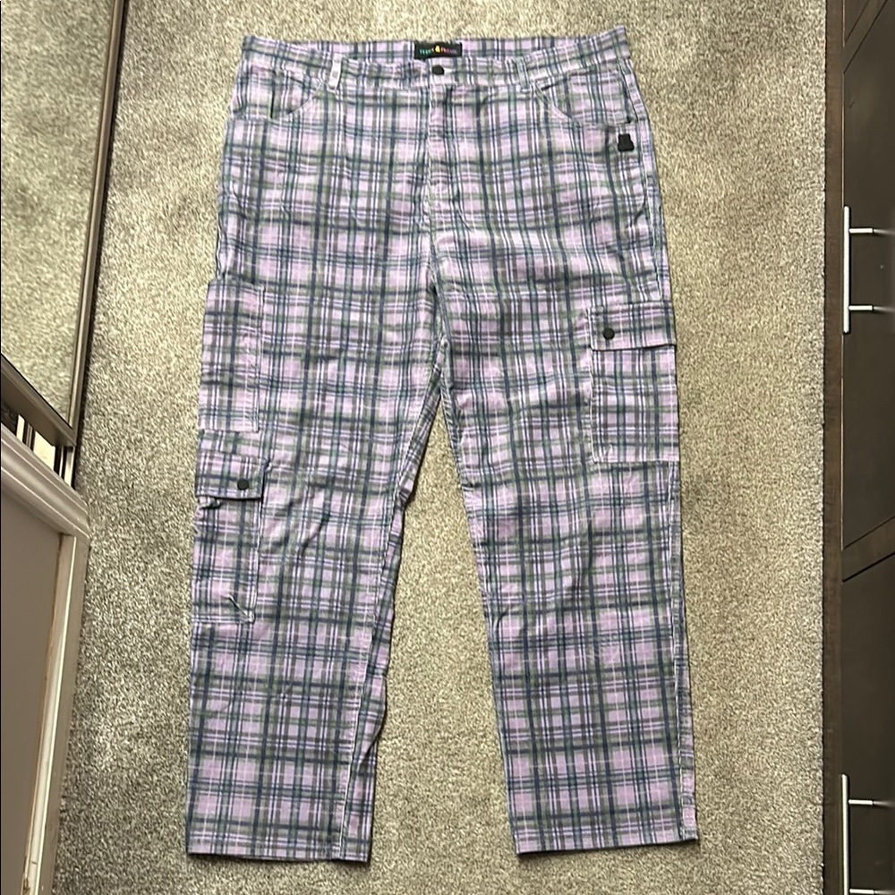 Plaid Cargo Velvet Pants for Men